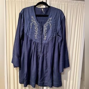 Free People Tunic w/Embroidery and Bell Sleeves